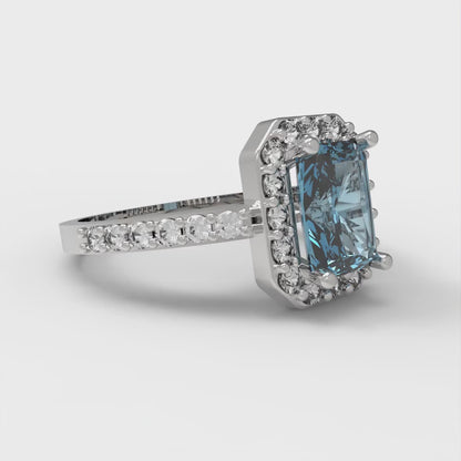 2.16 cttw Emerald Cut Natural Sky Blue Topaz Bridal Set - Solid White Gold Engagement Ring & Wedding Band