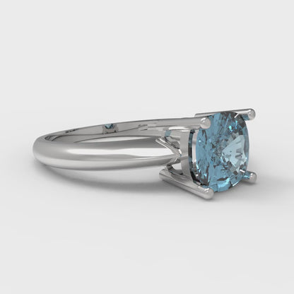 1.5 cttw Natural Aquamarine Solitaire  Engagement Ring - Solid Gold (Cushion Cut,6.5mm)