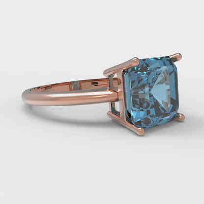 2.5 cttw Natural Aquamarine Solitaire  Engagement Ring - Solid Gold (Asscher Cut,8.0mm)