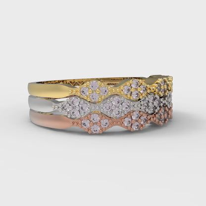 0.3 cttw Simulated Pink Diamond Round Cut White/Rose/Yellow Gold Eternity Wedding Band