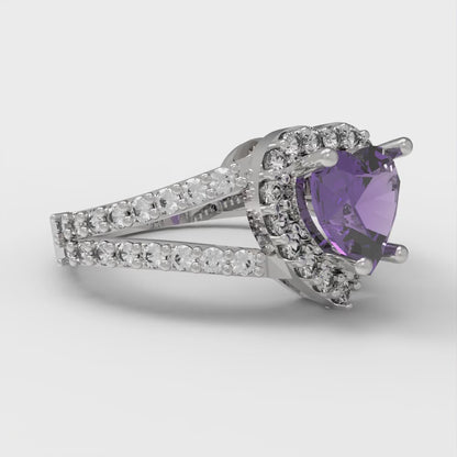1.49 cttw Natural Amethyst Hidden Halo Engagement Ring - Solid White Gold (VVS1, Heart Cut,6.5mm)