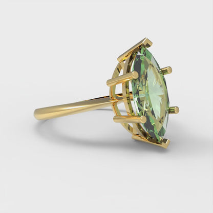 2.5 cttw Zirconia Simulated Green Diamond Solitaire  Engagement Ring - Solid Yellow Gold (VVS1, Marquise Cut ,13x6.5mm)