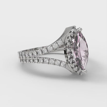 1.2 cttw Zirconia Simulated Pink Diamond Hidden Halo Engagement Ring - Solid Gold (VVS1, Marquise Cut,9x4.5mm)