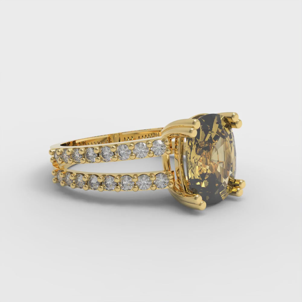 3.48 cttw Zirconia Simulated Yellow Diamond Solitaire with Zirconia Simulated Diamond Accents Engagement Ring - Solid Gold (VVS1, Long Cushion Cut,9x7mm)