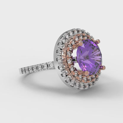 2.6 cttw Simulated Alexandrite Hidden Halo Engagement Ring - Solid White/Rose Gold (VVS1, Round Cut,8.0mm)