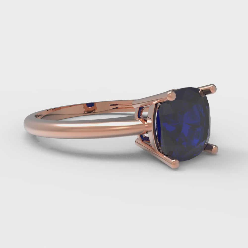 2 cttw Simulated Blue Sapphire Solitaire  Engagement Ring - Solid Gold (Cushion Cut,7mm)