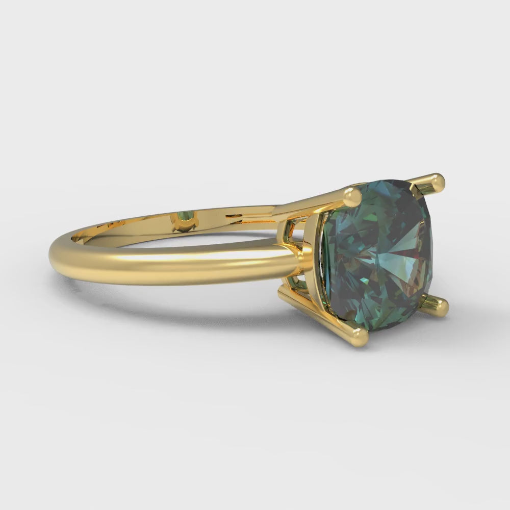 2 cttw Blue Moissanite Solitaire  Engagement Ring - Solid Gold (Cushion Cut,7mm)