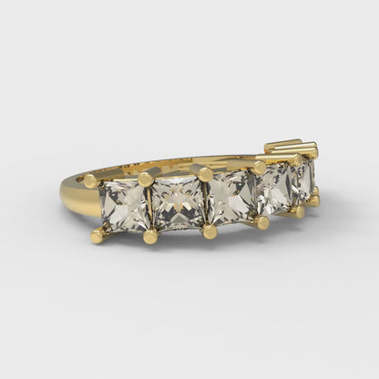 1.75 cttw Natural Morganite Princess Cut Yellow Gold Eternity Wedding Band