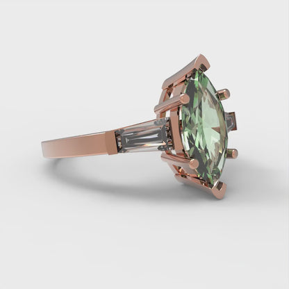 2 cttw Zirconia Simulated Green Diamond Three-Stone Engagement Ring - Solid Gold (VVS1, Marquise Cut,11x5.5mm)