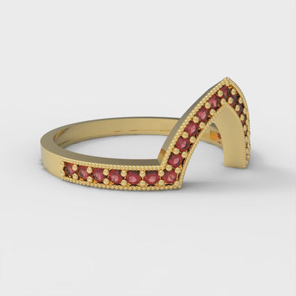 0.1875 cttw Natural Garnet Round Cut Yellow Gold Eternity Wedding Band