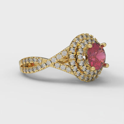 1.3125 cttw Natural Garnet Hidden Halo Engagement Ring - Solid Gold (Round Cut,6mm)