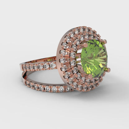 2.73 cttw Round Cut Natural Peridot Bridal Set - Solid Rose Gold Engagement Ring & Wedding Band