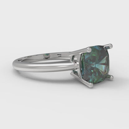 2 cttw Blue Moissanite Solitaire  Engagement Ring - Solid White Gold (VVS1, Cushion Cut,7mm)
