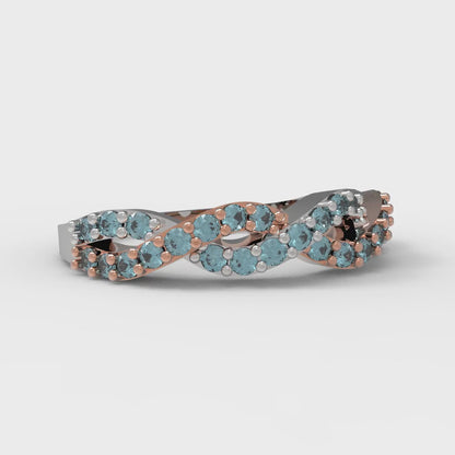 0.495 cttw Natural Aquamarine Round Cut Rose/White Gold Eternity Wedding Band