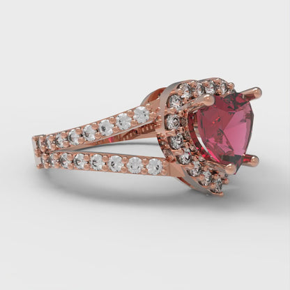 1.49 cttw Natural Garnet Hidden Halo Engagement Ring - Solid Gold (Heart Cut,6.5mm)