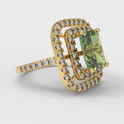 2.62 cttw Natural Peridot Hidden Halo Engagement Ring - Solid Yellow Gold (VVS1, Emerald Cut,8X6.0mm)