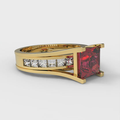 2.28 cttw Princess Cut Natural Garnet Bridal Set - Solid Yellow Gold Engagement Ring & Wedding Band