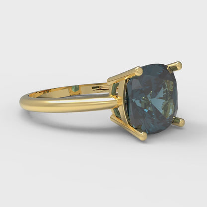 2.5 cttw Natural London Blue Topaz Solitaire  Engagement Ring - Solid Gold (Cushion Cut,8mm)