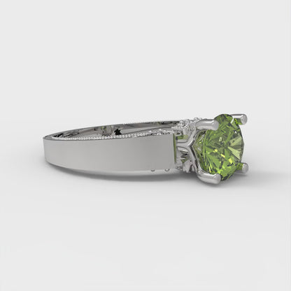1.06 cttw Natural Peridot Solitaire with Zirconia Simulated Diamond Accents Engagement Ring - Solid Gold (Round Cut,6.5mm)