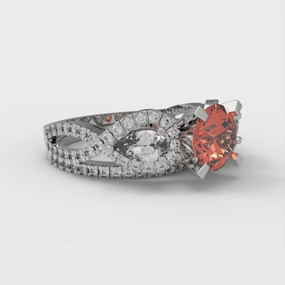 1.925 cttw Round Cut Simulated Red Diamond Bridal Set - Solid White Gold Engagement Ring & Wedding Band
