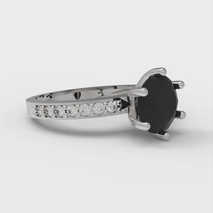 1.71 cttw Natural Onyx Solitaire with Zirconia Simulated Diamond Accents Engagement Ring - Solid Gold (Round Cut,7.5mm)