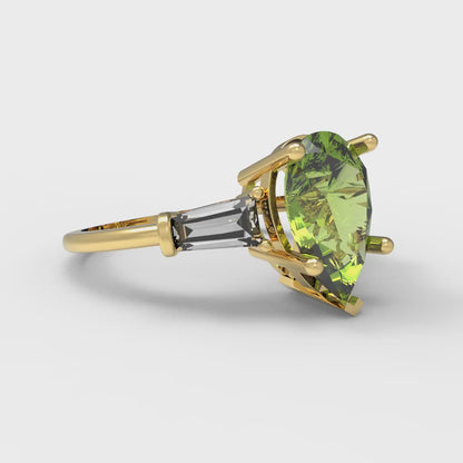 2.5 cttw Natural Peridot Three-Stone Engagement Ring - Solid Gold (Pear Cut,10x7mm)