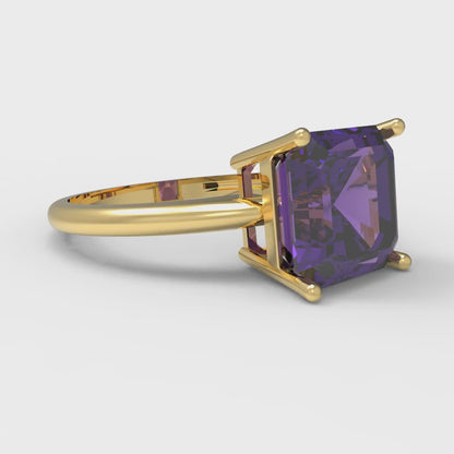 2.5 cttw Natural Amethyst Solitaire  Engagement Ring - Solid Gold (Asscher Cut,8.0mm)