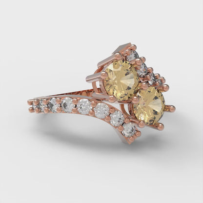 1.48 cttw Zirconia Simulated Champagne Diamond Solitaire with Zirconia Simulated Diamond Accents Engagement Ring - Solid Gold (VVS1, Round Cut,5mm)