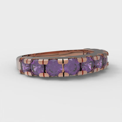 1 cttw Natural Amethyst Round Cut Rose Gold Eternity Wedding Band