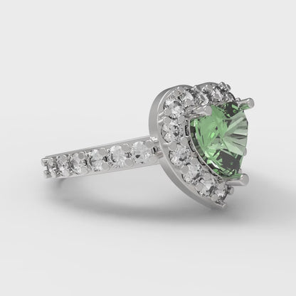 2.03 cttw Zirconia Simulated Green Diamond Hidden Halo Engagement Ring - Solid Gold (VVS1, Heart Cut,7.0mm)