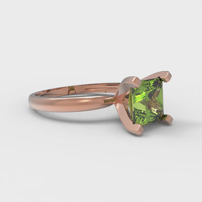 1.5 cttw Natural Peridot Solitaire  Engagement Ring - Solid Gold (Princess Cut,6.5mm)