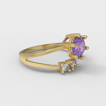0.87 cttw Simulated Alexandrite Three-Stone Engagement Ring - Solid Gold (Round Cut,6.0mm)