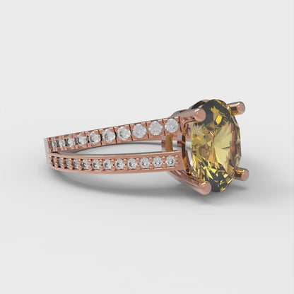 2.32 cttw Natural Citrine Solitaire with Zirconia Simulated Diamond Accents Engagement Ring - Solid Gold (Oval Cut,9X7mm)