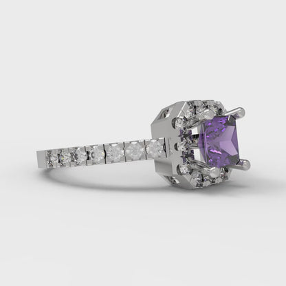 0.89 cttw Natural Amethyst Hidden Halo Engagement Ring - Solid Gold (Princess Cut,4.5mm)