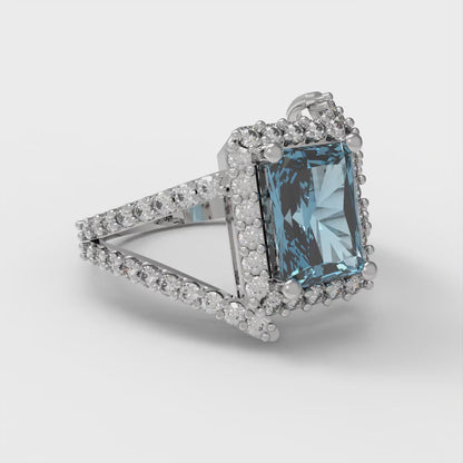 1.935 cttw Natural Aquamarine Hidden Halo Engagement Ring - Solid Gold (Emerald Cut,7.5x5.5mm)