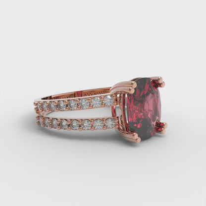 3.48 cttw Simulated Pink Tourmaline Solitaire with Zirconia Simulated Diamond Accents Engagement Ring - Solid Gold (Long Cushion Cut,9x7mm)