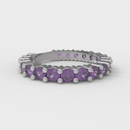 1.26 cttw Natural Amethyst Round Cut White Gold Eternity Wedding Band