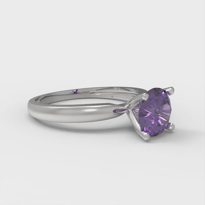 1 cttw Natural Amethyst Solitaire  Engagement Ring - Solid Gold (Round Cut,6.5mm)
