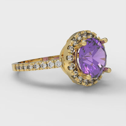 1.8 cttw Simulated Alexandrite Hidden Halo Engagement Ring - Solid Gold (Round Cut,7.5mm)