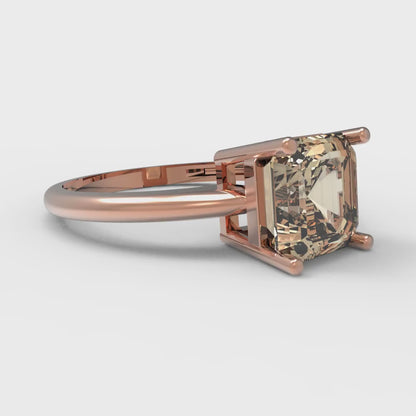 2 cttw Natural Morganite Solitaire  Engagement Ring - Solid Rose Gold (VVS1, Asscher Cut,7.0mm)