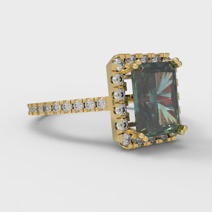 1.86 cttw Blue Moissanite Solitaire with Zirconia Simulated Diamond Accents Engagement Ring - Solid Gold (Emerald Cut,7.5x5.5mm)