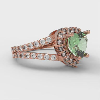 1.49 cttw Zirconia Simulated Green Diamond Hidden Halo Engagement Ring - Solid Gold (VVS1, Heart Cut,6.5mm)