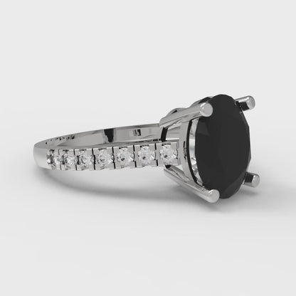 2.21 cttw Natural Onyx Solitaire with Zirconia Simulated Diamond Accents Engagement Ring - Solid Gold (Oval Cut,9X7mm)