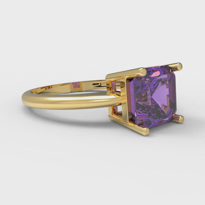 2 cttw Simulated Alexandrite Solitaire  Engagement Ring - Solid Gold (Asscher Cut,7.0mm)