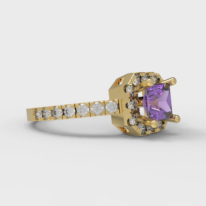 0.89 cttw Simulated Alexandrite Hidden Halo Engagement Ring - Solid Yellow Gold (VVS1, Princess Cut,4.5mm)
