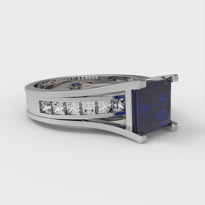 2.28 cttw Princess Cut Simulated Blue Sapphire Bridal Set - Solid White Gold Engagement Ring & Wedding Band