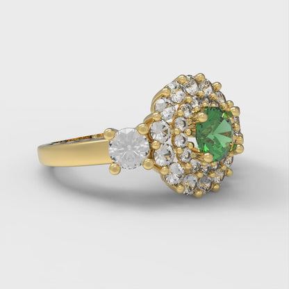 1.4 cttw Simulated Emerald Hidden Halo Engagement Ring - Solid Gold (Round Cut,5.0mm)