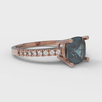 2.7 cttw Natural London Blue Topaz Solitaire with Zirconia Simulated Diamond Accents Engagement Ring - Solid Gold (Cushion Cut,6.5mm)