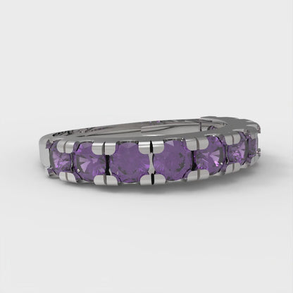 1 cttw Natural Amethyst Round Cut White Gold Eternity Wedding Band