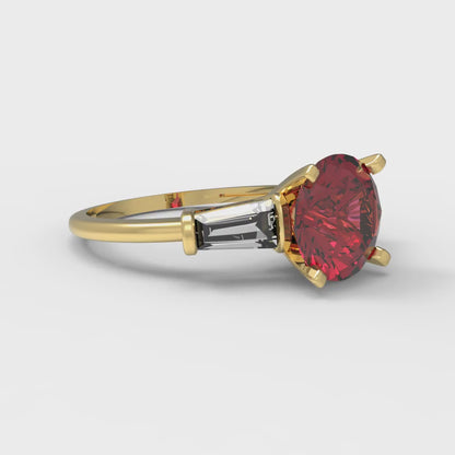 2 cttw Natural Garnet Three-Stone Engagement Ring - Solid Gold (Round Cut,7.5mm)